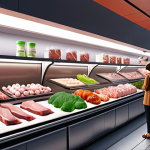 **Prompt:** A vibrant, ultra-realistic market scene in a near-future setting, showcasing beautifully presented, delicious-looking lab-grown meats and dairy products, alongside luxurious, sustainably produced textiles and accessories like bags and shoes, all cultivated through synthetic biology. Subtle glowing bio-reactors or intricate cellular patterns are visible in the background, hinting at their origin. The atmosphere is inviting and optimistic, emphasizing high quality, sustainability, and the seamless integration of bio-engineered products into daily life. Volumetric lighting, high detail, photorealistic.