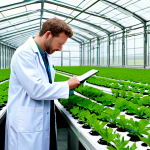 Sustainable Agriculture**

A scientist in a lab coat, fully clothed, examining a vibrant green plant in a modern greenhouse, surrounded by advanced agricultural technology, appropriate attire, safe for work, perfect anatomy, natural proportions, professional setting, high quality, family-friendly. The scene should emphasize sustainability and innovation in farming.

**