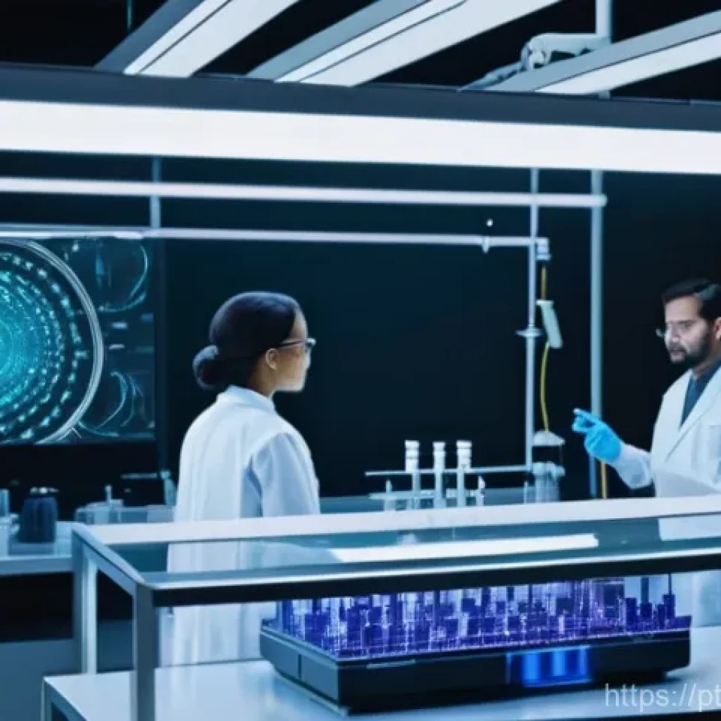 합성생물학의 데이터 기반 설계 원칙 - **Prompt 1: The Bio-Digital Lab of Tomorrow**
"A sleek, futuristic synthetic biology laboratory ...