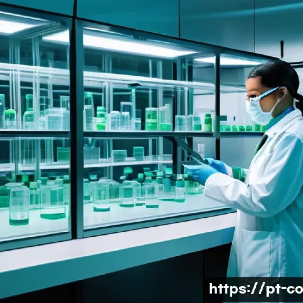 합성생물학의 안전성 및 규제 이슈 - A high-tech synthetic biology laboratory scene in Brazil, showcasing scientists wearing lab coats an...